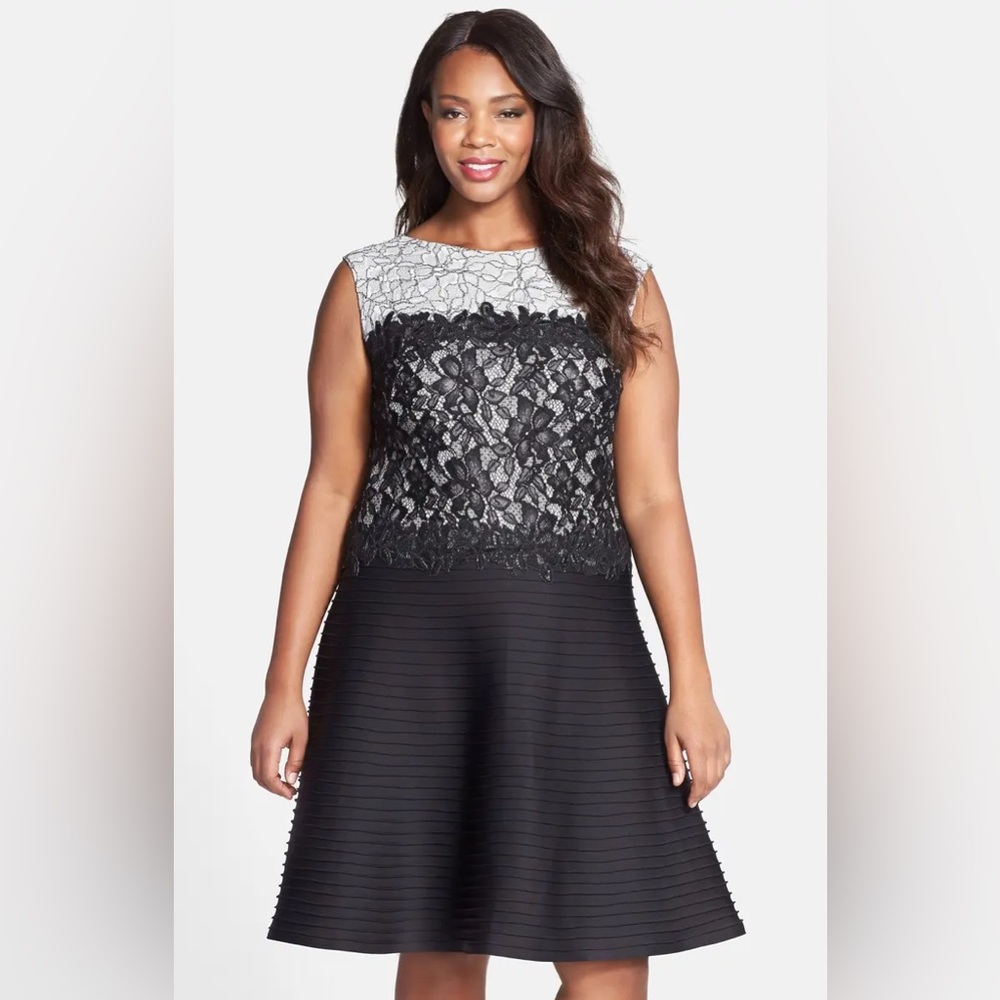 NEW Tadashi Shoji Pintuck Lace Neoprene Fit and Flare Midi Dress
